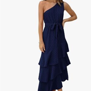 Elegant Navy Blue One-Shoulder Dress
